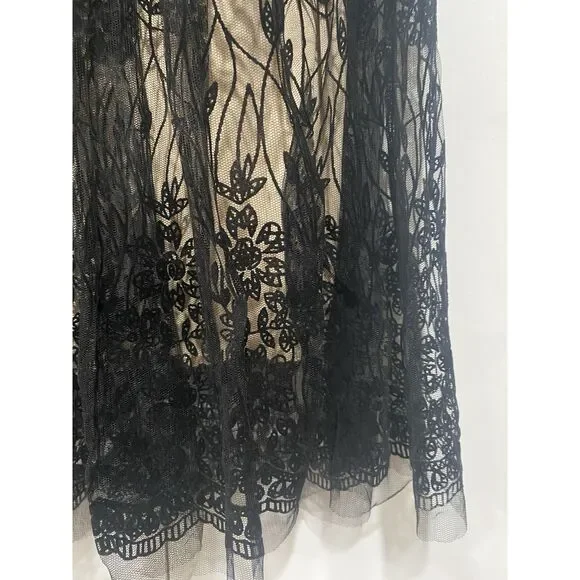 Metro Wear Skirt Black Mesh Floral Overlay Tan Lining Sz PS Elastic Waist 28 - Picture 7 of 14